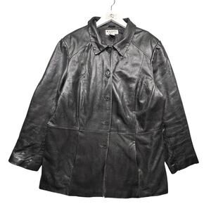 Vintage Alfani Woman Lamb Leather Coat Womens 2X Black Pockets